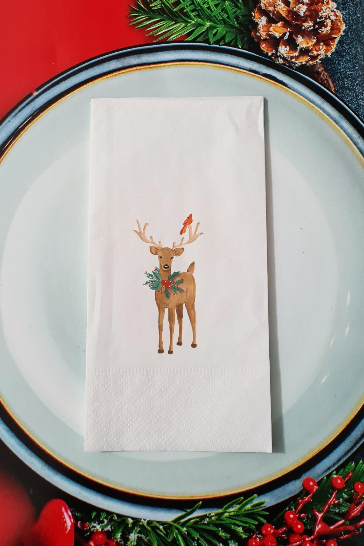 Yılbaşı Geyiği Tasarım Yılbaşı Sunum Peçetesi