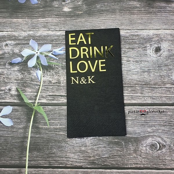 Gold Varaklı Eat-Drink-Love Konsept Siyah Peçete