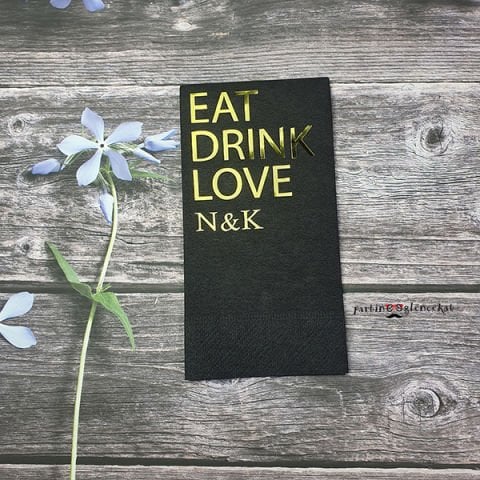 Gold Varaklı Eat-Drink-Love Konsept Siyah Peçete