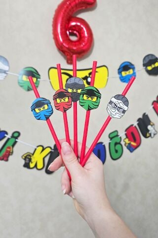 Ninjalar Tema Pipet Süsleri 10lu Ninja Konsept Lüks Pipet Paketi