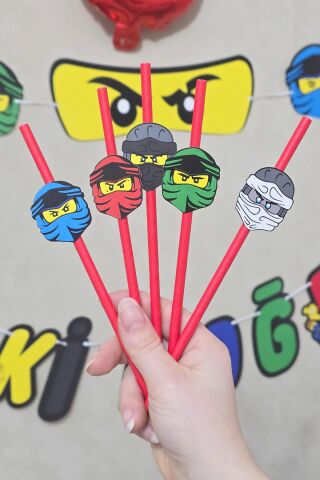 Ninjalar Tema Pipet Süsleri 10lu Ninja Konsept Lüks Pipet Paketi