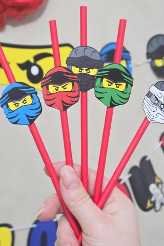 Ninjalar Tema Pipet Süsleri 10lu Ninja Konsept Lüks Pipet Paketi