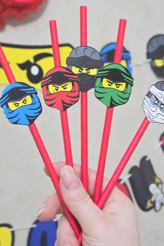 Ninjalar Tema Pipet Süsleri 10lu Ninja Konsept Lüks Pipet Paketi