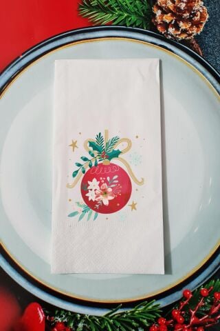 Çiçekli Yılbaşı Süsü Tasarım Yılbaşı Sunum Peçetesi