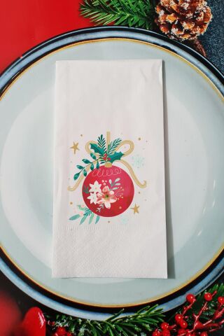 Çiçekli Yılbaşı Süsü Tasarım Yılbaşı Sunum Peçetesi