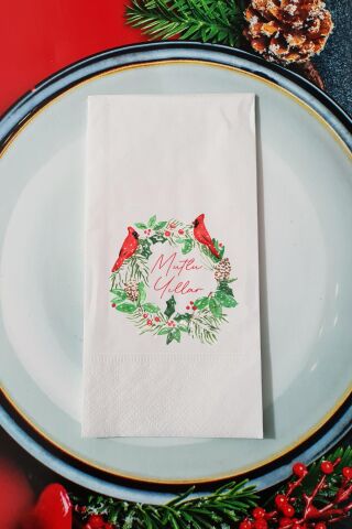 Yılbaşı Çelengi Mutlu Yıllar Yazılı Yılbaşı Sunum Peçetesi