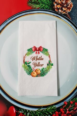 Yılbaşı Çelengi Mutlu Yıllar Yazılı Yılbaşı Sunum Peçetesi