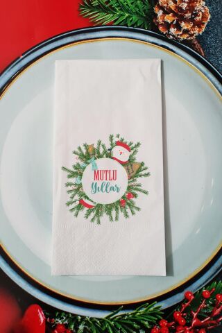 Yılbaşı Çelengi Mutlu Yıllar Yazılı Yılbaşı Sunum Peçetesi