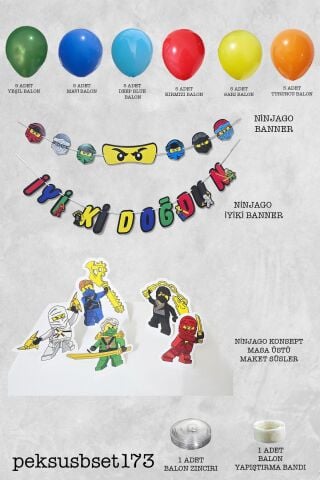 Ninjalar Tema Doğum Günü Balon Zinciri Seti Ninja Konsept Doğum Günü Süsleme Seti
