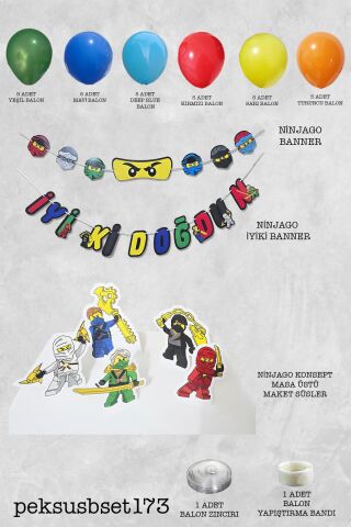 Ninjalar Tema Doğum Günü Balon Zinciri Seti Ninja Konsept Doğum Günü Süsleme Seti