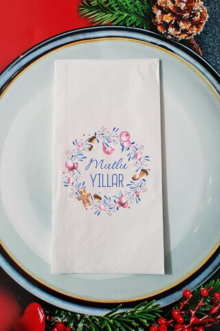 Yılbaşı Çelengi Mutlu Yıllar Yazılı Yılbaşı Sunum Peçetesi