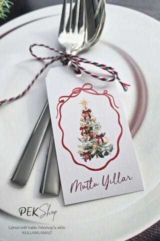 Yılbaşı Sofrası Süsü Çatal Bıçak İpli Kart Yılbaşı Hediye Kartı 10lu Paket