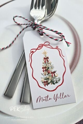 Yılbaşı Sofrası Süsü Çatal Bıçak İpli Kart Yılbaşı Hediye Kartı 10lu Paket