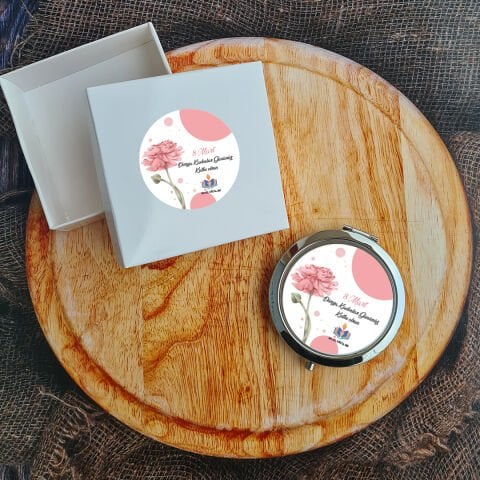 8 Mart Hediyesi Ayna Firma Logolu Metal Cep Aynası