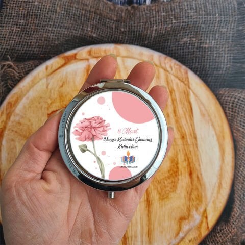 8 Mart Hediyesi Ayna Firma Logolu Metal Cep Aynası