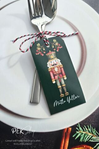 Yılbaşı Sofrası Süsü Çatal Bıçak İpli Kart Yılbaşı Hediye Kartı Kurşun Asker Tasarım 10lu Paket