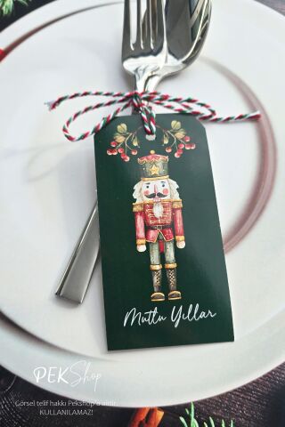 Yılbaşı Sofrası Süsü Çatal Bıçak İpli Kart Yılbaşı Hediye Kartı Kurşun Asker Tasarım 10lu Paket