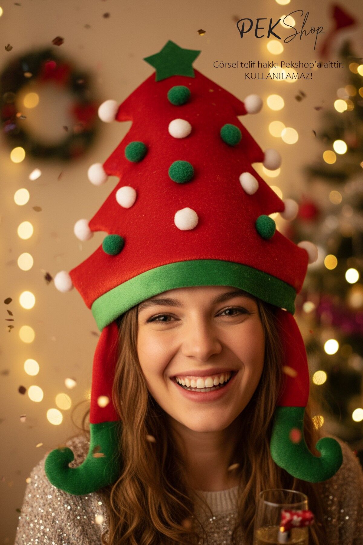 Yılbaşı Parti Şapkası Dev Yılbaşı Ağacı Şeklinde Yılbaşı Şapkası