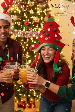 Yılbaşı Parti Şapkası Dev Yılbaşı Ağacı Şeklinde Yılbaşı Şapkası