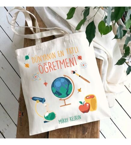 İsme Özel Baskılı Öğretmenler Günü Omuz Çantası Bez Çanta