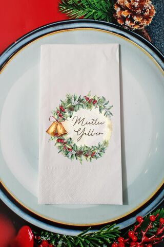 Yılbaşı Çelengi Mutlu Yıllar Yazılı Yılbaşı Sunum Peçetesi