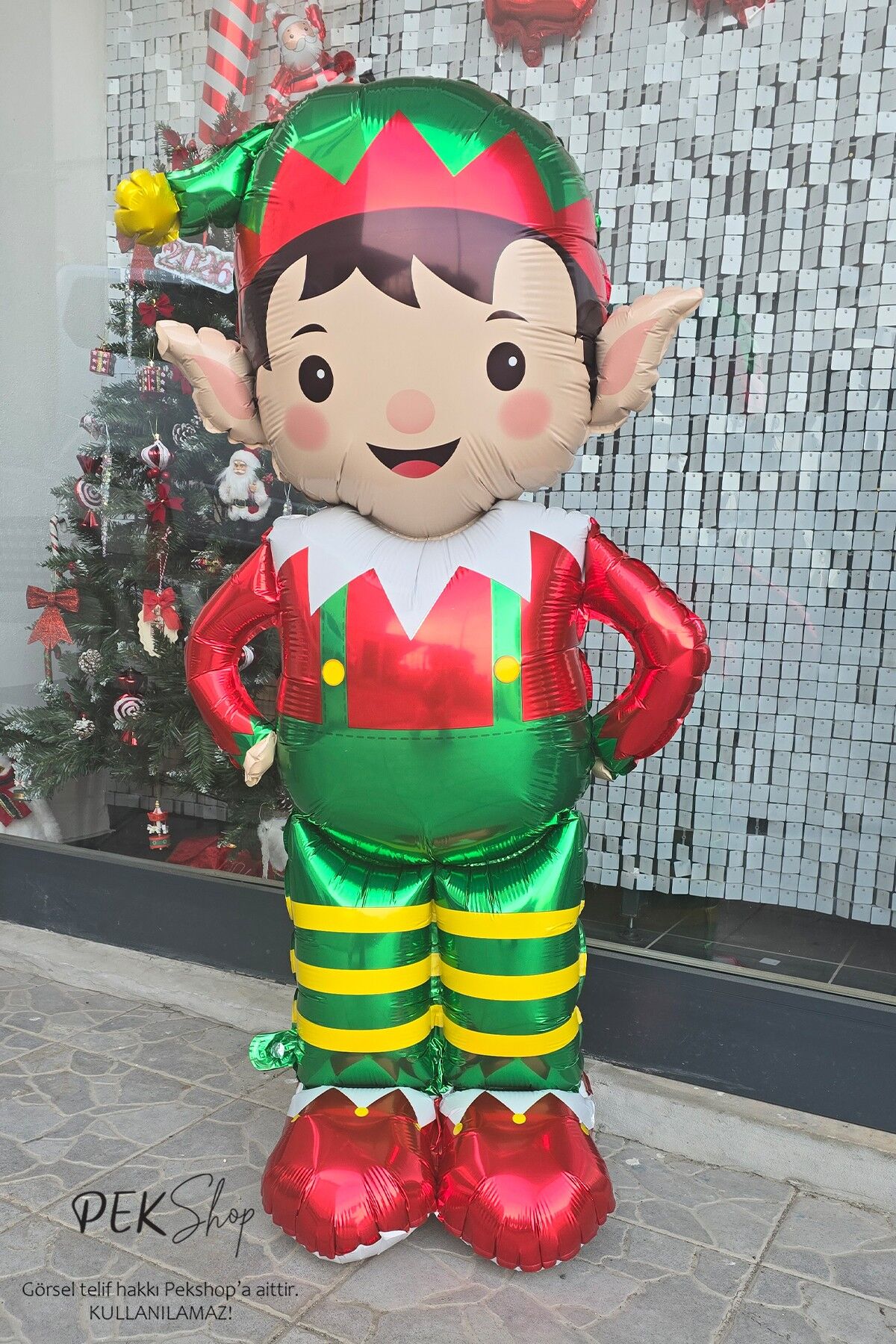 Ayaklı Dev Elf Folyo Balon Yılbaşı Süsleme Balonu