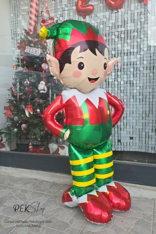 Ayaklı Dev Elf Folyo Balon Yılbaşı Süsleme Balonu