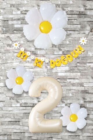 Papatya Tema Doğum Günü Balon Süsleme Seti Bannerlı Yaş Balonu Balon Zincir Paketi