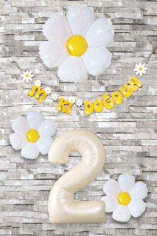 Papatya Tema Doğum Günü Balon Süsleme Seti Bannerlı Yaş Balonu Balon Zincir Paketi