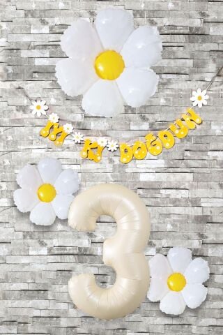 Papatya Tema Doğum Günü Balon Süsleme Seti Bannerlı Yaş Balonu Balon Zincir Paketi