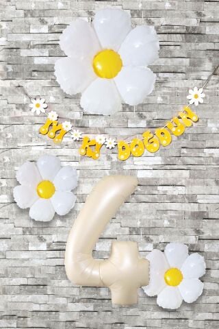 Papatya Tema Doğum Günü Balon Süsleme Seti Bannerlı Yaş Balonu Balon Zincir Paketi