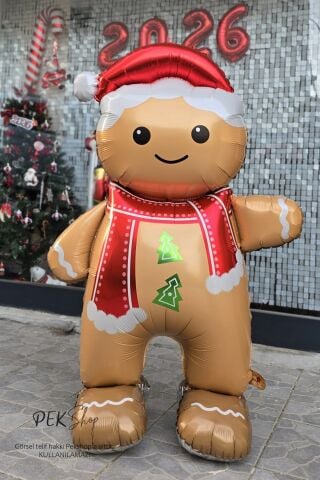 Ayaklı Dev Kurabiye Adam Folyo Balon Yılbaşı Süsleme Balonu