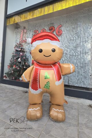 Ayaklı Dev Kurabiye Adam Folyo Balon Yılbaşı Süsleme Balonu