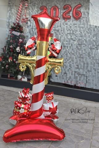 Ayaklı Büyük Yılbaşı Sokak Lambası Folyo Balon Yılbaşı Süsleme Balonu