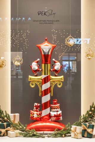 Ayaklı Büyük Yılbaşı Sokak Lambası Folyo Balon Yılbaşı Süsleme Balonu