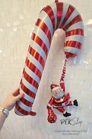 Noel Babalı Baston Şeker Folyo Balon Yılbaşı Süsleme Balonu