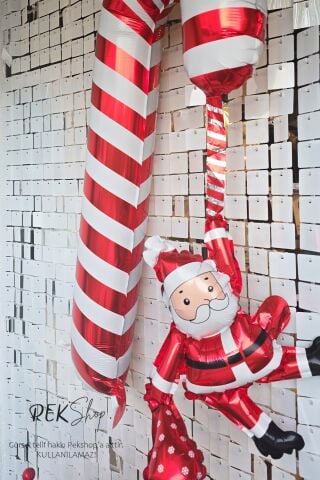 Noel Babalı Baston Şeker Folyo Balon Yılbaşı Süsleme Balonu