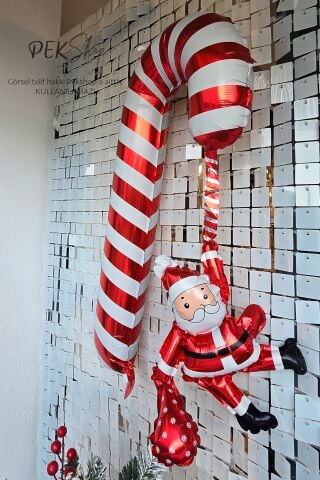 Noel Babalı Baston Şeker Folyo Balon Yılbaşı Süsleme Balonu