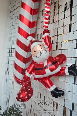 Noel Babalı Baston Şeker Folyo Balon Yılbaşı Süsleme Balonu