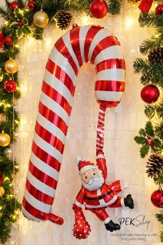 Noel Babalı Baston Şeker Folyo Balon Yılbaşı Süsleme Balonu