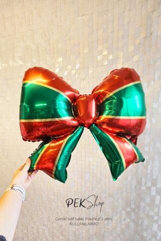 Kırmızı Yeşil Fiyonk Folyo Balon Kurdele Yılbaşı Süsleme Balonu