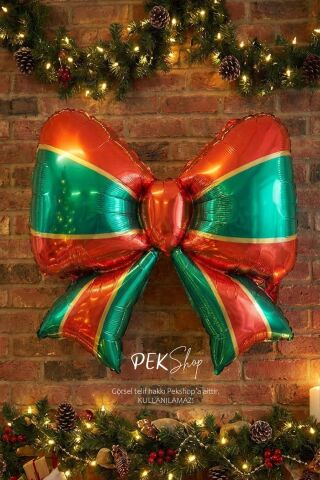 Kırmızı Yeşil Fiyonk Folyo Balon Kurdele Yılbaşı Süsleme Balonu