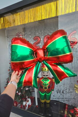 Kırmızı Yeşil Fiyonk Folyo Balon Kurdele Yılbaşı Süsleme Balonu