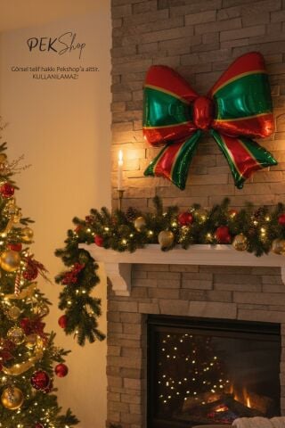 Kırmızı Yeşil Fiyonk Folyo Balon Kurdele Yılbaşı Süsleme Balonu