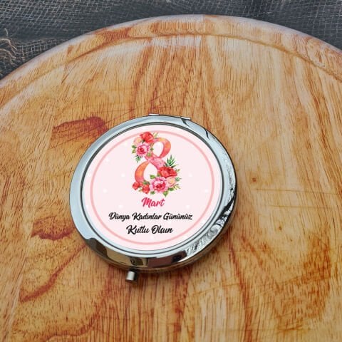 8 Mart Kadınlar Günü Hediyesi Metal Cep Aynası