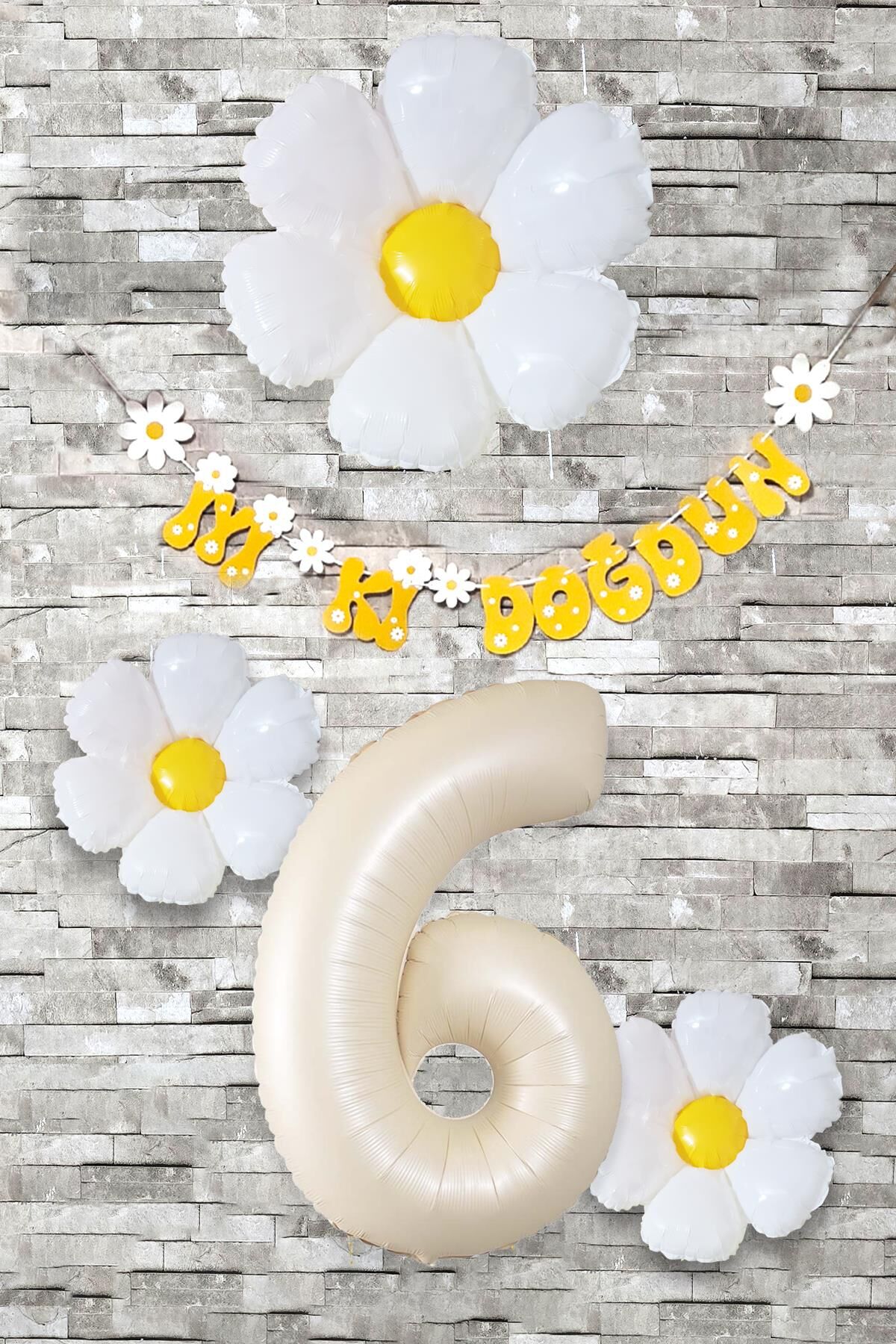 Papatya Tema Doğum Günü Balon Süsleme Seti Bannerlı Yaş Balonu Balon Zincir Paketi 6