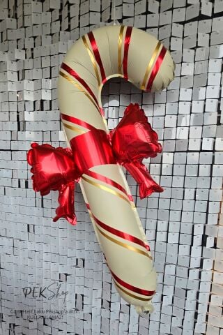 Fiyonklu Bej Baston Şeker Folyo Balon