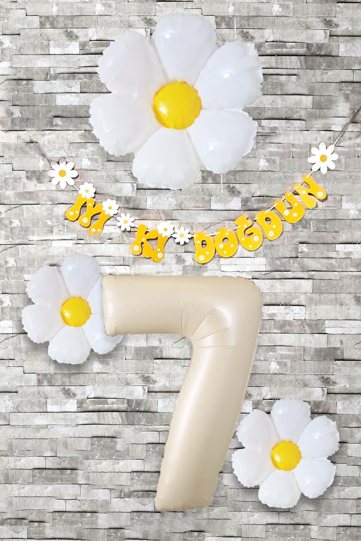 Papatya Tema Doğum Günü Balon Süsleme Seti Bannerlı Yaş Balonu Balon Zincir Paketi 7