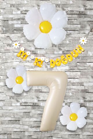 Papatya Tema Doğum Günü Balon Süsleme Seti Bannerlı Yaş Balonu Balon Zincir Paketi 7