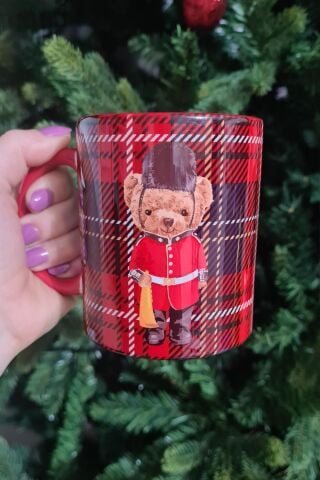 Teddy Bear Tasarım Yılbaşı Desenli Kırmızı Kupa Bardak
